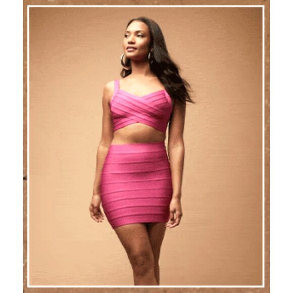 NWOT Hervé Léger x Forever 21 Electric Pink Fitted Bandage Mini Skirt Size XXL - Picture 5 of 7